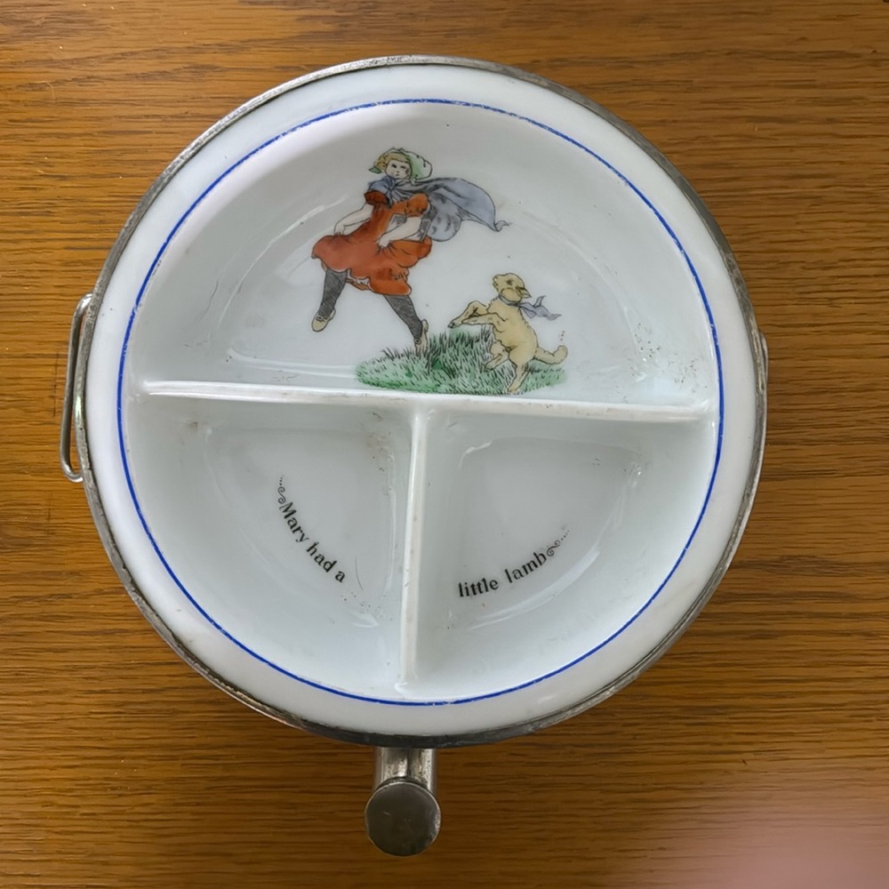 Vintage Excello "Mary Had A Little Lamb" Baby Food Sectioned Warming Dish